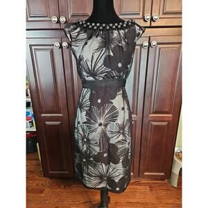 Jessica Simpson Black White Beaded Collar Dress 2 Lined Floral